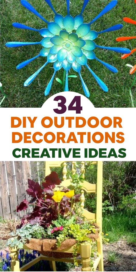 Give your outdoor space a unique touch with creative recycled decor ideas. Paint old tires in vibrant colors and turn them into flower planters filled with beautiful blooms. Reuse discarded pallets to create a rustic vertical garden or stylish seating area. Let your patio or garden showcase your commitment to recycling and upcycling, adding charm and sustainability to your surroundings. Explore these DIY projects to make your outdoor area stand out while promoting eco-friendly living practices. Tire Crafts Garden Decorations, Recycled Garden Crafts, Diy Outdoor Decorations, Garden Accessories Decor, Irrigation System Diy, Tire Craft, Small Flower Gardens, Recycled Decor, Tree House Diy