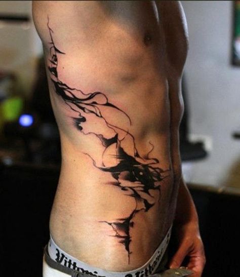 Mens Rib Cage Side Abstract Tattoo Of Lines Mens Side Tattoos, Cloud Tattoo Design, Tatoo 3d, Rib Tattoos For Guys, Unique Tattoos For Men, Cage Tattoos, Ribcage Tattoo, Tattoo Trend, Men Tattoos