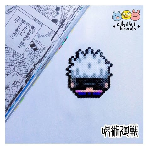 Jujutsu Kaisen Perler Bead Patterns, Gojo Satoru Perler Beads, Anime Hama Beads Pattern, Gojo Perler Beads, Jujutsu Kaisen Perler Beads, Gojo Pixel Art, Hama Beads Anime, Anime Perler Bead Patterns, Anime Perler