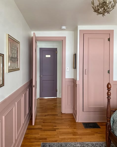 Painting Baseboards, Rooms Decoration, Painted Closet, Pink Paint Colors, Pink Inspiration, Wall Trim, Closet Door, Style Deco, Painting Trim