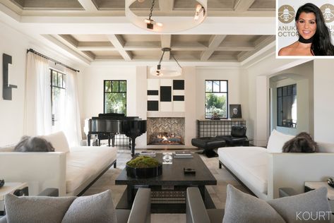 Kourtney Kardashian has an eye for interior design, as her stylish California home more than proves. From her living room that she says is not built for comfort, to her (literally) out of this world kids’ decor, here are all the spaces she’s shared of her pretty pad.                                  Although most living ro Kardashian Kitchen Decor, Kourtney Kardashian House, Khloe Kardashian House, Kardashian Home, Family Room Design, Livingroom Layout, Design Living Room, Celebrity Houses, A Living Room