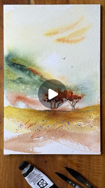 Mountain Watercolour Painting, Watercolour Inspiration Landscape, Anastasia Mily, Watercolour Mountains Tutorial, Atmospheric Watercolor Landscape, Spontaneous Watercolor Landscapes, Watercolor Anastasia Mily, Bev Jozwiak Watercolors, Watercolor Videos