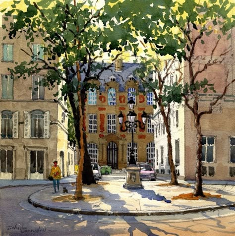 Dominique Corbasson, Paris Paintings, Watercolor Portrait Tutorial, New Urbanism, A Level Art Sketchbook, Watercolor City, Watercolor Architecture, Bordeaux France, Architecture Drawing Art