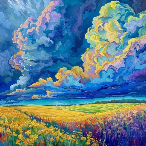 Sunrise Art Painting, Different Art Mediums, Vibrant Paintings, Colorful Landscape Paintings, Art Mediums, Different Art, Ethereal Art, Art Inspiration Painting, Dreamy Art