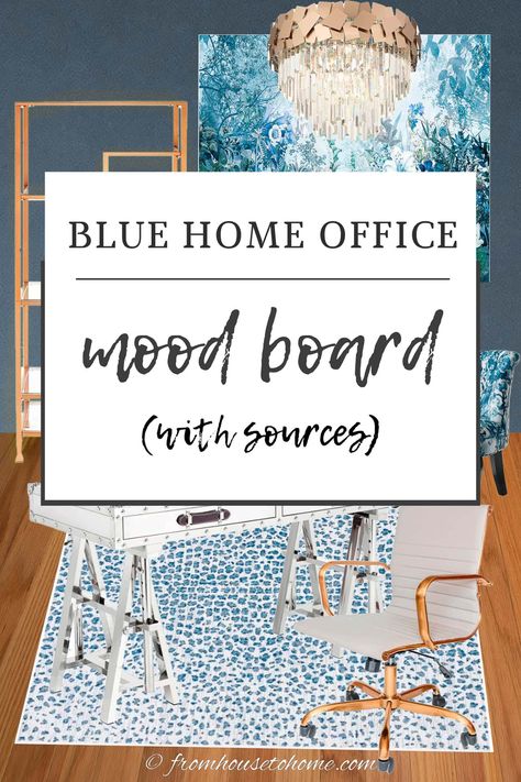 | My Home Office Blue And White Office Ideas, Blue And White Home Office, Home Office Mood Board, White Office Ideas, Office Mood Board, Blue Home Offices, Leopard Print Rug, Diy Large Wall Art, White Home Office