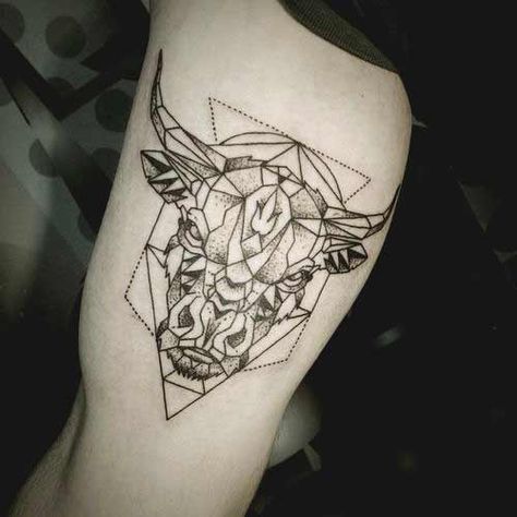 Ox Tattoo, Bison Tattoo, Geometric Animal Tattoo, Bull Tattoos, Taurus Tattoos, Geometric Tattoo Design, Constellation Tattoos, Face Tattoos, Home Tattoo