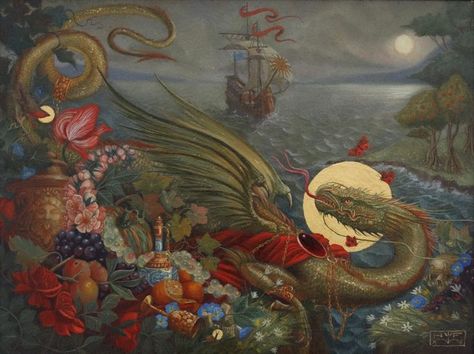 Hannah Flowers, Puff The Magic Dragon, Magic Dragon, Illustrated Manuscript, Japanese Horror, Japanese Dragon, Dragon Art, Vintage Pictures, Music Box