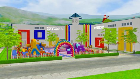 Finally had time to continue this project. Thanks to @limonaire for the cute toddler objects <3 Daycare center // Exterior Daycare Room Design, Daycare Setup, Five Senses Preschool, Diy Kids Playground, Daycare Rooms, Preschool Playground, Senses Preschool, Kindergarten Decorations, Preschool Designs