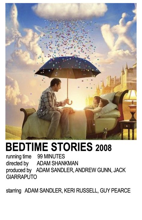 Bedtime Stories Movie Poster, Bedtime Stories Movie, Movie Polaroids, Adam Sandler Movies, Polaroid Posters, Movie Wall, Movies Posters, New Movies To Watch, Film Poster Design