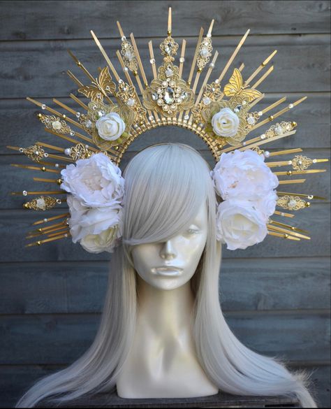 Goddess Headband, Cosplay Fairy, Fantasy Crown, Make A Crown, Halo Headpiece, Gothic Crown, Wedding Halo, Headpiece Diy, Handmade Mermaid