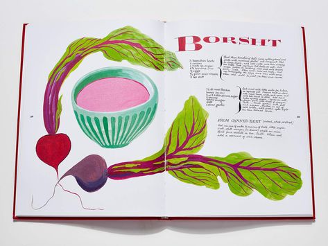 Design pioneer Cipe Pineles' illustrated cookbook is finally brought to life. Cipe Pineles, Illustrated Cookbook, Recipe Book Design, Cookbook Design, Recipe Drawing, Ebook Design, Zine Design, Strange History, Hand Drawn Fonts