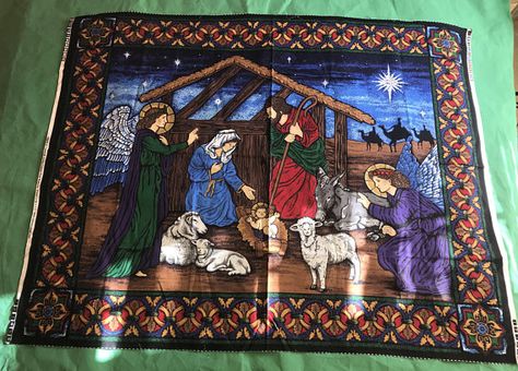 Cranston Print Works NATIVITY SCENE Fabric Panel Themed Quilts, Border Ideas, Christmas Wall Hangings, Jewel Tone Colors, Fabric Wall Hanging, The Nativity, Christmas Nativity Scene, Hanging Banner, Fabric Panel