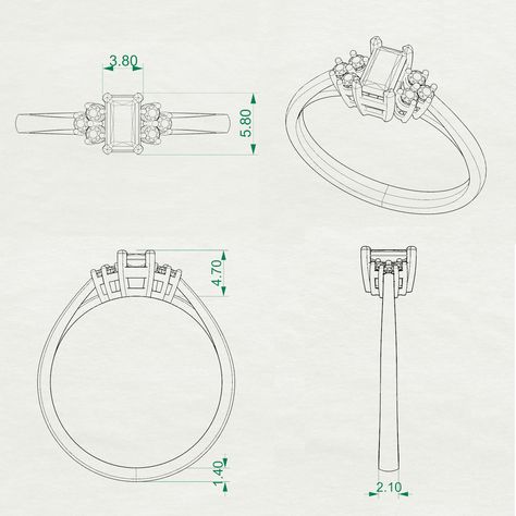 Anatomy Of A Ring, Ring Technical Drawing, 3d Ring Sketch, How To Draw Rings, Ring Drawing Reference, How To Draw A Ring, Ring Drawing Simple, Ring Sketch Design, Diamond Ring Drawing