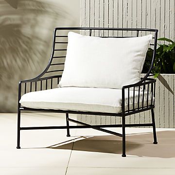 All Outdoor Furniture | CB2 Black Metal Dining Chairs, White Metal Chairs, Garden Chairs Design, Modern Outdoor Lounge Chair, Black Lounge Chair, White Lounge Chair, Black Metal Chairs, Metal Outdoor Chairs, Garden Chairs Metal