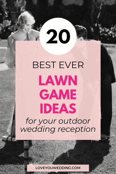 Get your guests in on the fun with our collection of '20 Crowd-Pleasing Lawn Games for Your Wedding Reception'! From classics like cornhole to unique wedding games like giant Jenga, these games are sure to keep everyone entertained. Click to discover the perfect outdoor wedding games for your wedding reception. Backyard wedding games Backyard Wedding Games, Reception Plan, Wedding Reception Outdoor, Outdoor Wedding Games, Wedding Lawn Games, Lawn Games Wedding, Wedding Lawn, Wedding Party Games, Wedding Reception Music