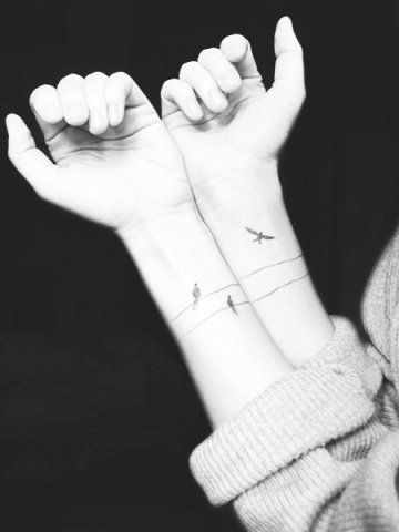 Birds on a wire..and wrist Bird On A Wire Tattoo, Birds On A Wire Tattoo, Love Bird Tattoo, Sis Tattoo, Tattoo Sister, Wire Tattoo, Tiny Bird Tattoos, Bluebird Tattoo, Bird Tattoo Wrist