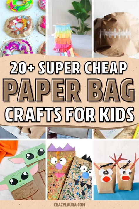 If you need a fun and easy craft to make with the kids that doesn’t cost much, check out these super creative paper bag craft ideas and tutorials for inspiration! Paper Bag Crafts For Kids Christmas, Paperbag Reindeer Paper Bags, Crafts Using Paper Bags, Halloween Lunch Bag Craft, Decorating Brown Paper Bags For Christmas, Brown Paper Bags Crafts, Paper Bag Kids Crafts, Brown Lunch Bag Crafts, Decorating Brown Paper Bags