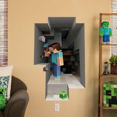 3D MineCraft Plak-Poster Minecraft Wall, Wall Clings, Minecraft Steve, Minecraft Bedroom, Minecraft Room, Minecraft Birthday Party, Boys Bedrooms, Boy's Bedroom, Wall Graphics