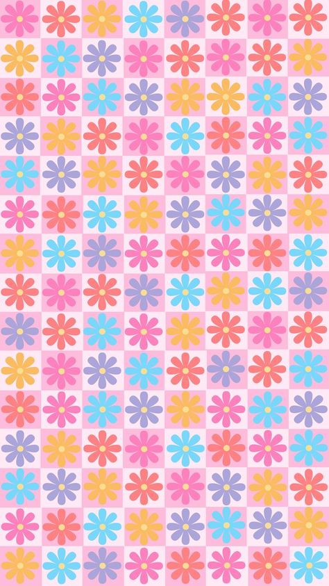 Phone wallpaper, background. 'bright flowers with pastel pink check background' (4) Bright Flower Wallpaper, Bright Summer Wallpaper, Bright Wallpaper Iphone, April Background, Ig Marketing, Fun Backgrounds, Poster Backgrounds, Leopard Print Background, Marble Iphone Wallpaper