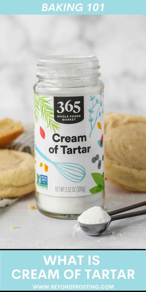 Everything you need to know about cream of tartar including what it is, how to use it, and how to substitute cream of tartar in recipes! What Is Cream Of Tartar, Grocery Aisle, Baking Powder Substitute, Chewy Sugar Cookie Recipe, Wine Industry, Cookie Bars Easy, Tooth Decay Remedies, Cream Of Tarter, Diy Cream