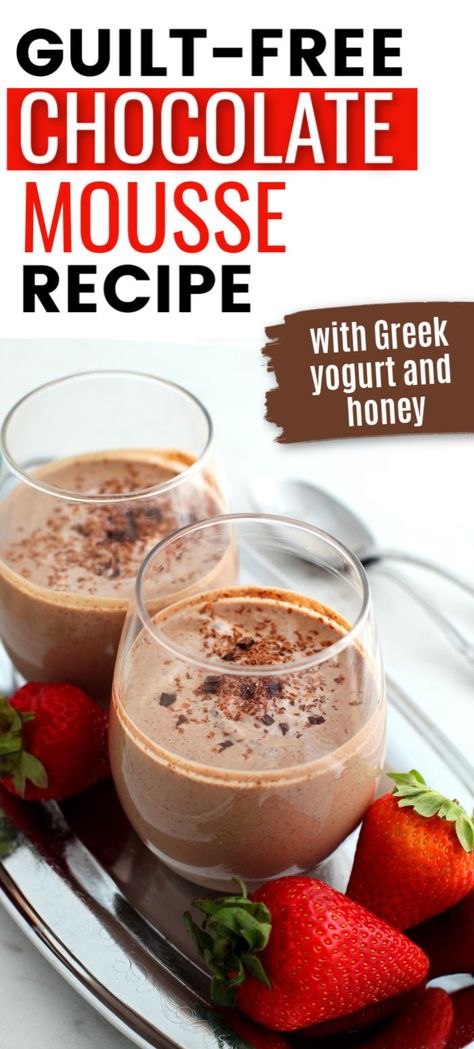 Noom Dessert Recipe, Chocolate Mousse With Greek Yogurt, Low Fat Chocolate Mousse, Low Calorie Mousse Recipes, Yogurt Desserts Healthy, Greek Yogurt Mousse Healthy, Desserts With Plain Yogurt, Greek Yogurt Dessert Bowl, Vanilla Greek Yogurt Dessert