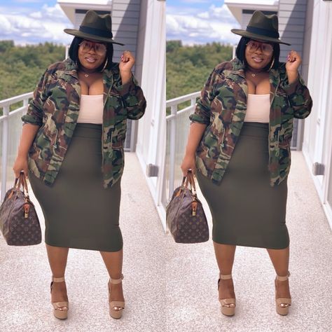 I love this camo jacket.   #plussizefashion Plus Size Baddie Outfits, Plus Size Fall Outfit, Plus Size Fall Fashion, Camouflage Jacket, Curve Fashion, Big Girl Fashion, Plus Size Fashion For Women, Curvy Girl Outfits, Curvy Girl Fashion