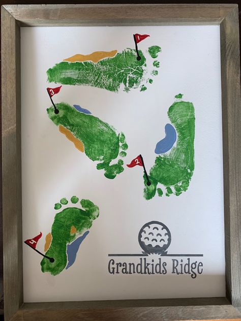 Birthday Gifts For Grandfathers Diy Grandchildren, Handprint Golf Art, Footprint Golf Fathers Day, Grandfather Diy Gifts Kids, Grandpa Birthday Present, Best Dad By Par Footprint, Golf Footprint Art, Homemade Grandpa Gifts, Papa Gifts From Grandkids Diy