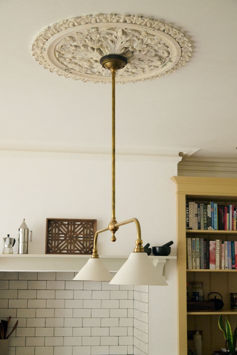 Victorian Ceiling, Countertop Cabinet, European Cottage, Devol Kitchens, Victorian Kitchen, London Kitchen, Shaker Furniture, Kitchen Ceiling, Yellow Kitchen