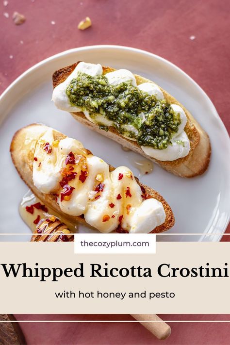 Whipped Lemon Ricotta, Baguette Appetizer, Ricotta Spread, Pesto Bruschetta, Party Snacks Appetizers, Toasted Baguette Slices, Crostini Toppings, Ricotta Crostini, Baguette Slices