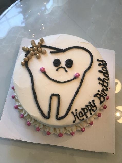 “Tooth” Dental Office Cake by Juicy Cakes by Annie Dental Birthday Cake, Dentist Cake Ideas, Dentist Birthday Cake, Dental Hygienist Cake, Dental Cake Ideas, Tooth Cake Dental, Dentist Theme Cake, Funny 50th Birthday Cakes, Dental Cake