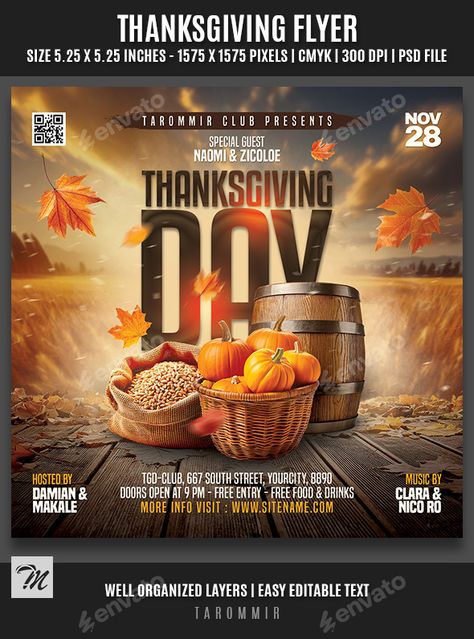 Thanksgiving Day Flyer Template, Print Templates | GraphicRiver Thanksgiving Flyer, Flyer Size, Hosting Thanksgiving, Special Guest, Print Templates, Flyer Template, Free Food, Illustrator, Thanksgiving