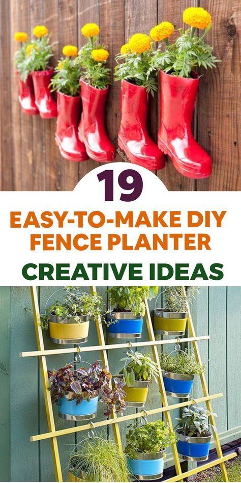 Enhance the charm of your outdoor space with these easy-to-follow DIY fence planter concepts. Add a touch of vibrancy and nature to your otherwise dull fence by crafting a stunning cascading floral arrangement, a lively herb garden, or a verdant foliage backdrop through simple yet stylish projects. Transform your garden decor effortlessly and turn your fence into a striking focal point by incorporating these uncomplicated planters. Top Of Fence Planters, Fence Pots Planters, Fence Top Planters, Using Planters As A Fence, Hanging Fence Planters Ideas, Foliage Backdrop, Mini Rock Garden, Plastic Bottle Planter, Fall Landscaping