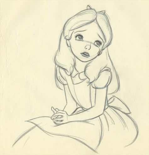 Milt Kahl, one of Walt Disney's master animators known as his Nine Old Men, supervised the animation of Alice throughout her singing of "Very Good Advice" at the end of the Tulgey Wood sequence. Description from auction.howardlowery.com. I searched for this on bing.com/images Alice Sketch, How To Draw Old Disney Style, Old Disney Drawings, Movie Characters Drawings, Disney References Drawing, Alice In Wonderland Pencil Drawings, Sketches Disney, Old Disney Sketches, Animation Characters Disney