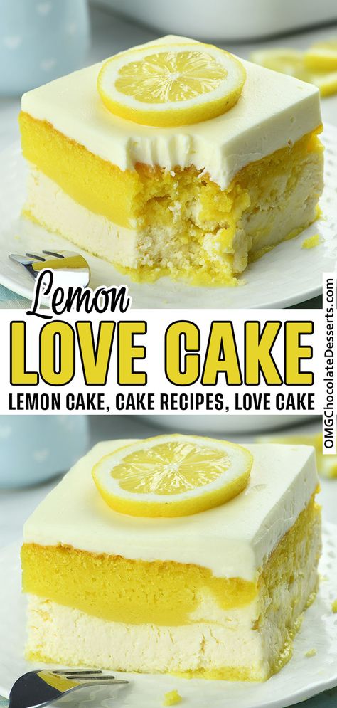 Lemon Love Cake starts is moist lemon cake, sweet ricotta filling and whipped mascarpone lemon pudding topping, make this cake so rich and perfect for Valentine’s Day, birthdays, or any other special occasion, or for true lemon lover. via @https://www.pinterest.com/omgchocodessets/ Lemon Italian Love Cake, Fancy Lemon Cake, Lemon Filled Cake, Lemon Birthday Desserts, Lemon Cake Mix Desserts, Lemon Love Cake, Lemon Mascarpone Cake, Lemon Drop Cake, Dessert Fillings