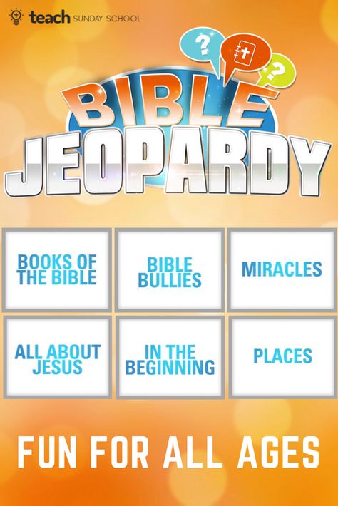 Bible Jeopardy Game for Ages 7-107!  Print the trivia questions & game board and start playing in minutes!  All material available on the website. 4 In A Row Game Diy, Bible School Activities For Kids, Homeschool Jeopardy, Bible Jepordy Questions, Bible Bowl Questions And Answers, Bible Trivia Games For Kids, Bible Family Fued, Bible Jeporady, Biblical Games For Adults