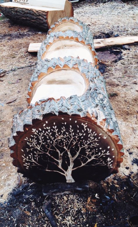 Tree Trunk Bench, Carved Tree Stump, Bench Around Trees, Trunk Bench, Carved Tree, Tree Bench, Tree Furniture, Bench Ideas, Tree Carving