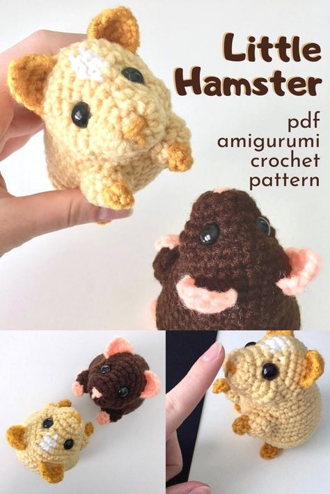 Adorable little palm-sized amigurumi hamster crochet pattern. I love these small crocheted toys! They're so great for making in the warmer months. So cute. Makes a great pet for a kid who can't have a real one. #crochetpattern #amigurumipattern #crochethamster #craftevangelist Gerbil Crochet Pattern Free, Hamster Free Crochet Pattern, Small Crochet Projects Gifts, Crochet Hamster Pattern, Small Crochet Gifts For Kids, Cute Crocheting Ideas, Hamster Crochet Pattern Free, Crochet Hamster Pattern Free, Amigurumi Pokemon Free Pattern