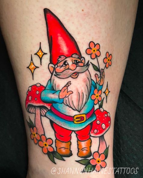 Garden Gnome Tattoo, Gnome Tattoo, Tattoo Pierna, Lake Tattoo, Salvation Tattoo, Peace Tattoos, Hippie Tattoo, Rainbow Tattoos, Tattoos With Kids Names