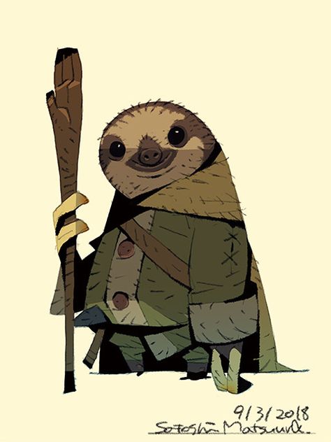 Sloth Mage, Satoshi Matsuura on ArtStation at https://www.artstation.com/artwork/dz5XK Satoshi Matsuura, Sloth Drawing, Sloth Art, Character Design Sketches, Game Character Design, Creature Concept, Cartoon Character Design, Character Design References, Illustration Character Design