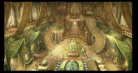 Grand Elven Hall | Stairs - Banquet Hall Desenhos Love, Location Inspiration, Elf House, Fantasy Castle, Fantasy City, Fantasy Places, Fantasy Setting, Fantasy Art Landscapes, Fantasy Aesthetic