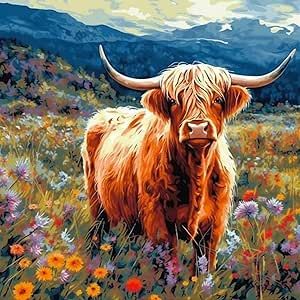 PAMMUQ Paint by Numbers for Adults 16x20 inch Canvas Adults' Paint by Number Kits on Canvas DIY Oil Painting by Numbers for Adults -Highland Cow Cow Bull(ST76) Textured Art Canvas, Intermediate Art, Buffalo Painting, Highland Cow Painting, Diy Oil Painting, Painting Brushes, Canvas Diy, Cabin Art, Southwestern Art