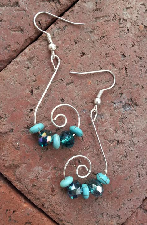 Silver Celestial Swirls and Teal Diy Statement Earrings, Handmade Wind Chimes, Anting Manik, Bijoux Fil Aluminium, Wire Jewelry Designs, Diy Wire Jewelry, Wire Work Jewelry, Handmade Wire Jewelry, Homemade Jewelry