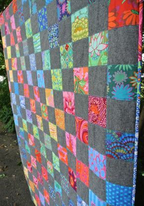 Crazy Quilt Tutorials, Charm Square Quilt, Charm Pack Quilts, Bright Quilts, Kaffe Fassett Quilts, Kaffe Fassett Fabric, Charm Quilt, Batik Quilts, Rainbow Quilt