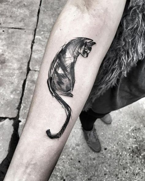 Sketch Style Tattoos, Pawprint Tattoo, Black Cat Tattoos, Cat Tattoo Designs, Tattoo Cat, Cat Sketch, B Tattoo, Awesome Sauce, Trendy Tattoos