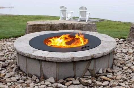 Diy Firepit Ideas, Diy Fire Pits, Fire Pit Insert, Dock Ideas, Smokeless Fire Pit, Fire Pit Wall, Bonfire Pits, Exterior Fireplace, Fire Pit Landscaping