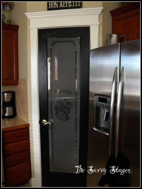 black pantry door - will look amazing with my black and white checkerboard tile Black Pantry Door, Black Pantry, Glass Pantry Door, Glass Pantry, Corner Pantry, Laundry Room Doors, Pantry Doors, Bedroom Remodel, Black Door