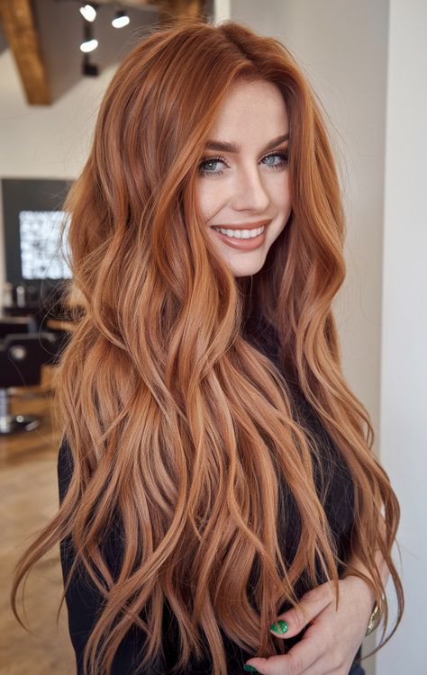 29 Winter Hair Color Ideas for 2024 - 2025 You Need to Try - Fall Update 2024 Hair Color Red Ideas, Sunrise Red Hair, Sunset Red Hair, Different Ginger Hair Colors, Red Bronze Hair, Copper Hair 2025, Copper Red Hair With Blonde Highlights, Level 4 Red Hair, Lived In Copper Balayage