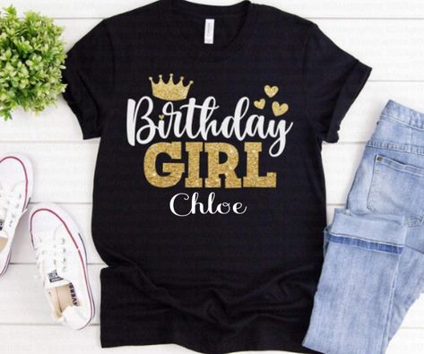 Girls personalised glitter birthday t-shirt | Girls glitter customised t-shirt Wild Birthday Party, Glitter Birthday, Birthday Tshirts, Customise T Shirt, Party Girls, Birthday Girl, Playful Design, Personalized Birthday, Birthday Celebration