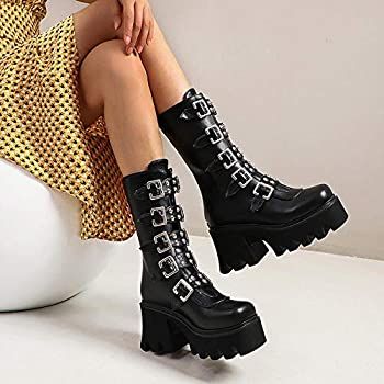 Botas Grunge, Mid High Boots, Nude Boots, Military Combat Boots, Women's Motorcycle Boots, Dr Shoes, Black Punks, Rock Outfit, Black Platform Boots