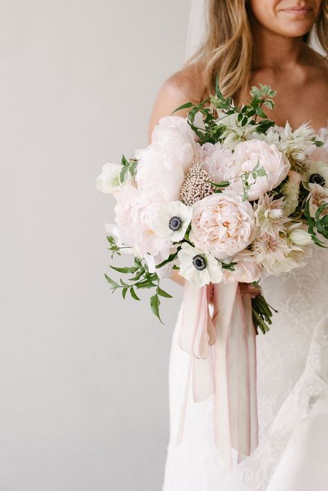 pink peonies and anemones wedding bouquet Anemones Wedding, Bouquet Pastel, Peony Wedding, Santa Barbara Wedding, Deco Floral, Bouquet Of Flowers, Bride Bouquets, Blush Wedding, Bridal Flowers